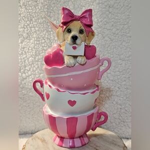 Cute Puppy in Pink Teacups Figurine